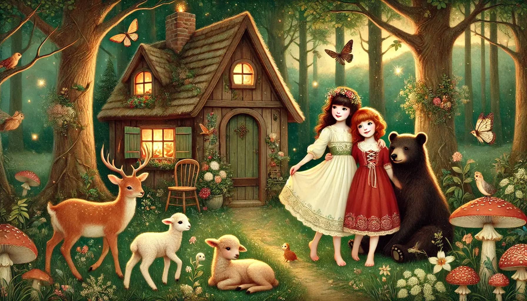 Snow-White and Rose-Red - illustrated bedtime story for children